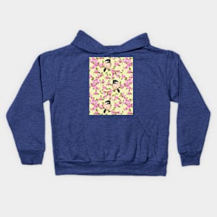 Spring Flowers And Birds Pattern On Yellow Kids Hoodie